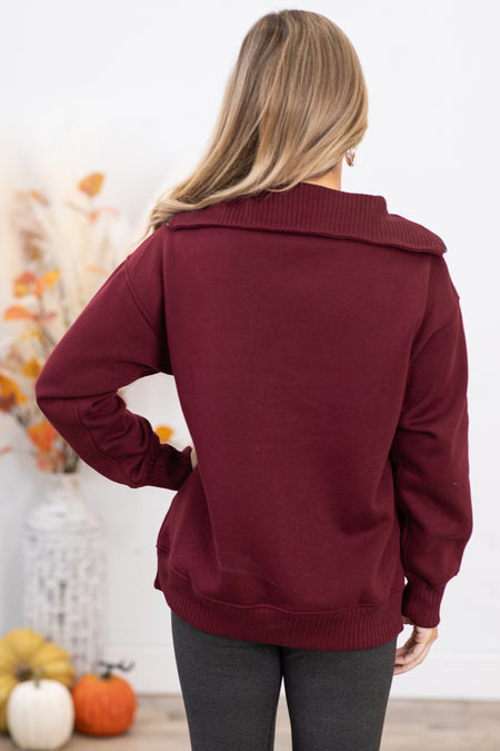 Burgundy Super Soft Mock Neck 1/4 Zip Pullover