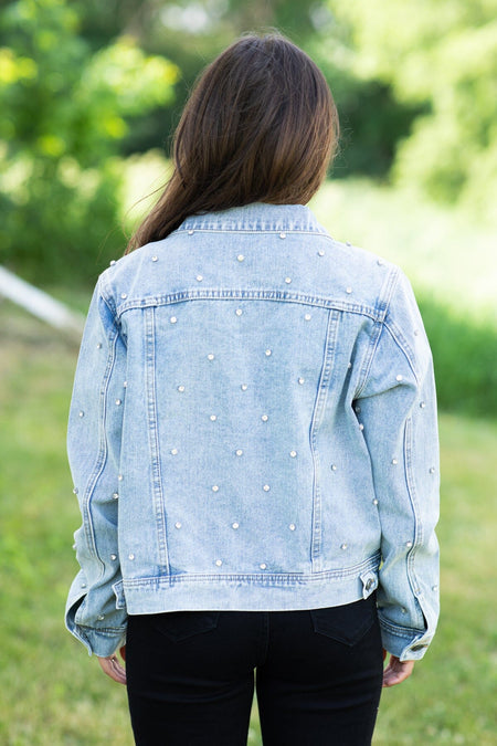 Veveret Light Wash Rhinestone Denim Jacket - Filly Flair