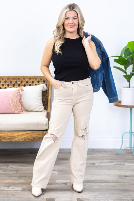 Judy Blue Beige The 90s Straight Leg Jeans