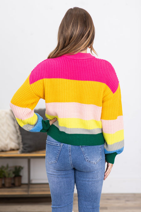 Hot Pink and Yellow Multicolor Stripe Sweater - Filly Flair