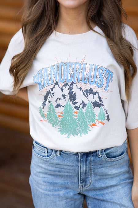 Beige Wanderlust Mountains Graphic Tee - Filly Flair