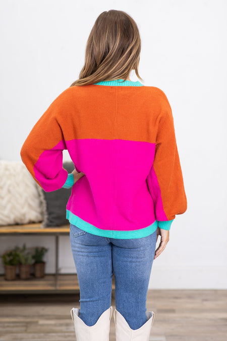 Hot Pink and Orange Colorblock Sweater - Filly Flair