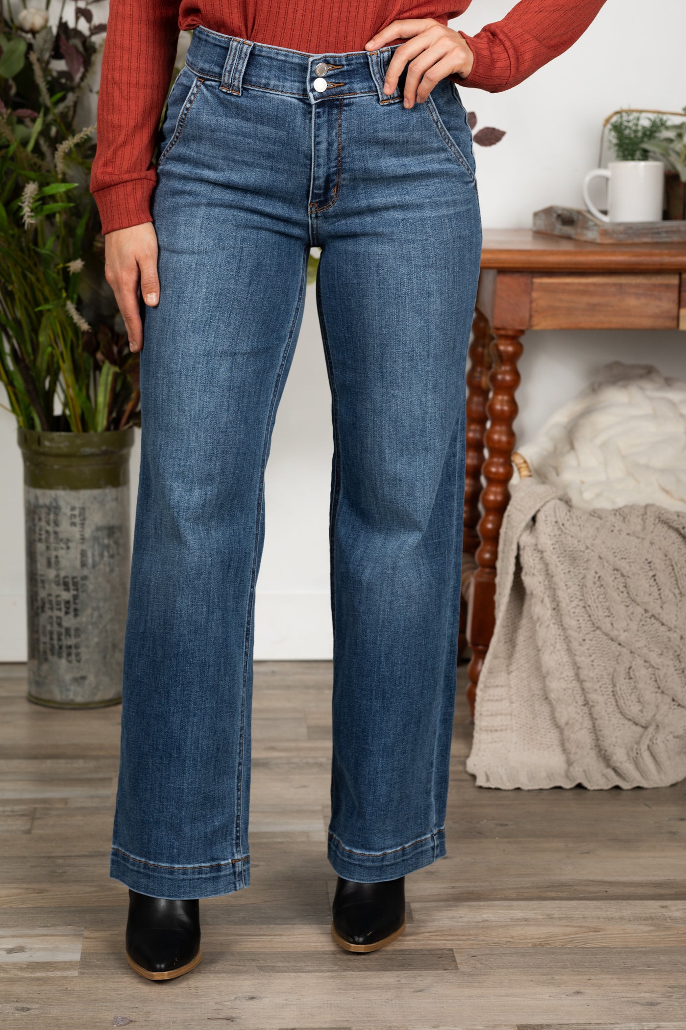 Judy Blue Double Button Wide Leg Jeans