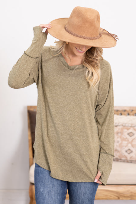 Solid Long Sleeve Knit Top With Thumbholes