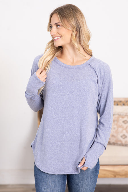 Solid Long Sleeve Knit Top With Thumbholes