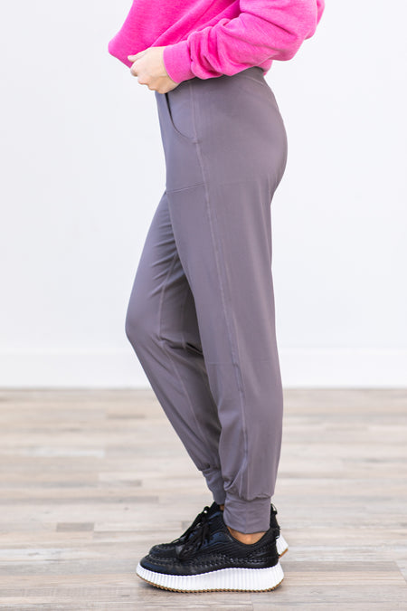 Grey Exposed Seam High Waist Joggers