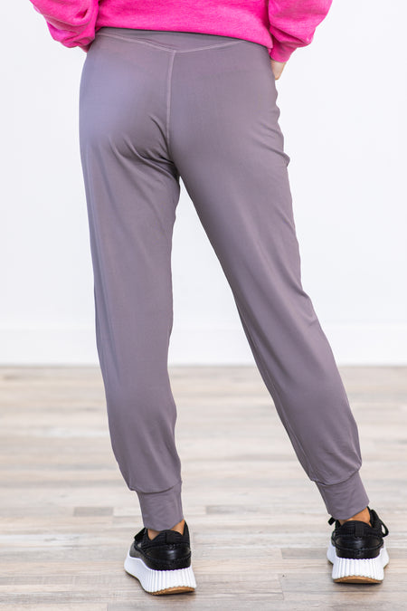 Grey Exposed Seam High Waist Joggers