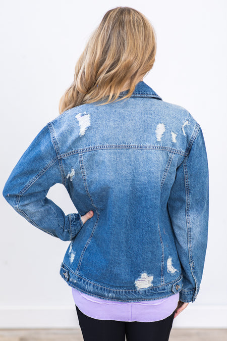 Medium Wash Lightly Distressed Denim Jacket