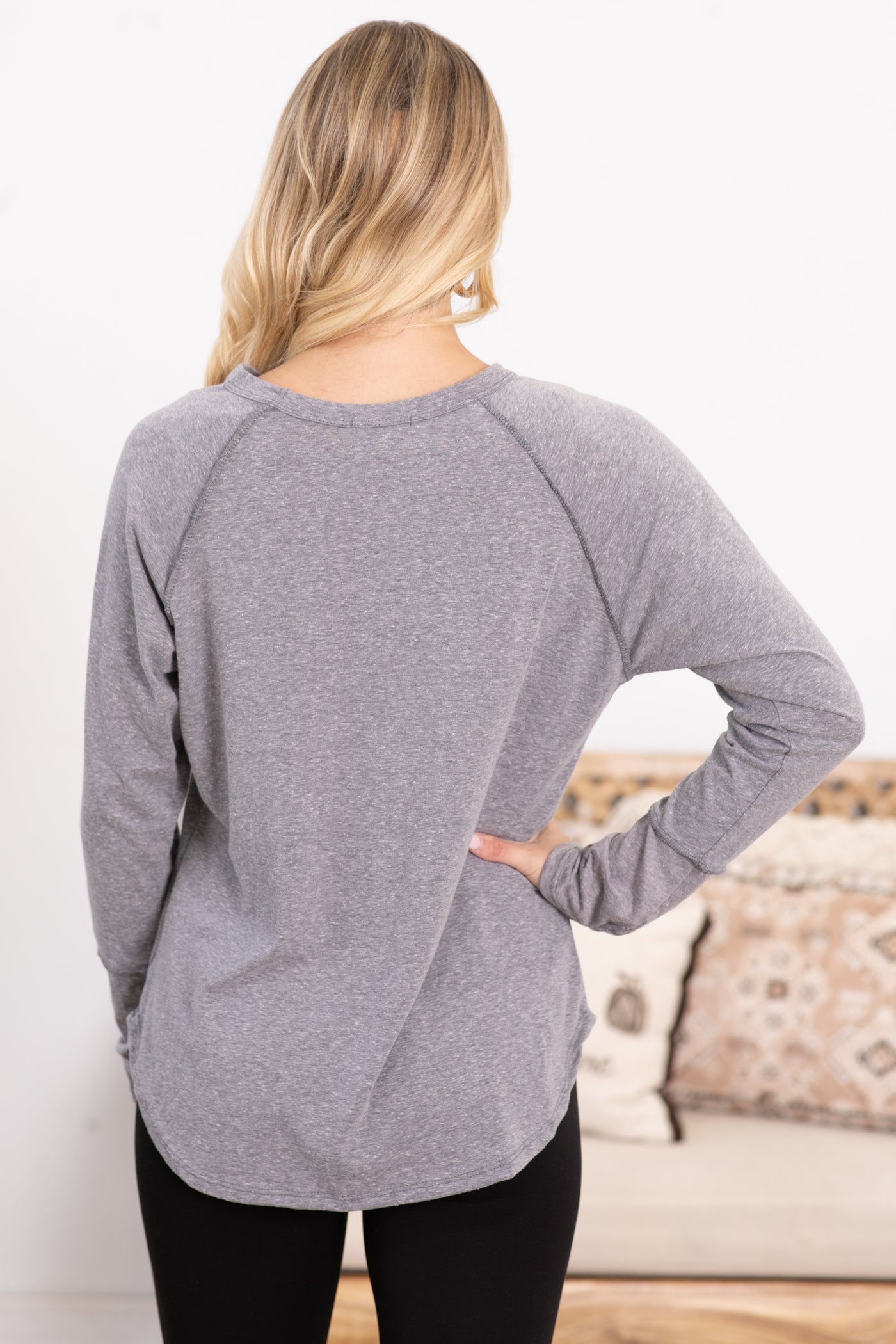 Solid Long Sleeve Knit Top With Thumbholes