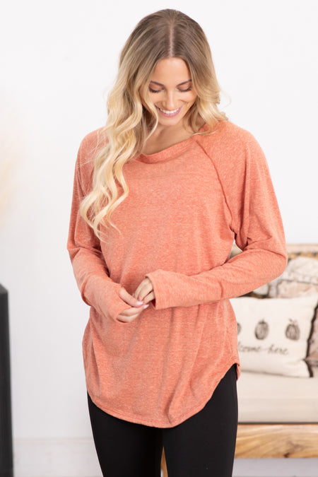 Solid Long Sleeve Knit Top With Thumbholes