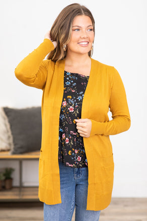 Mustard Lightweight Mid Length Cardigan - Filly Flair