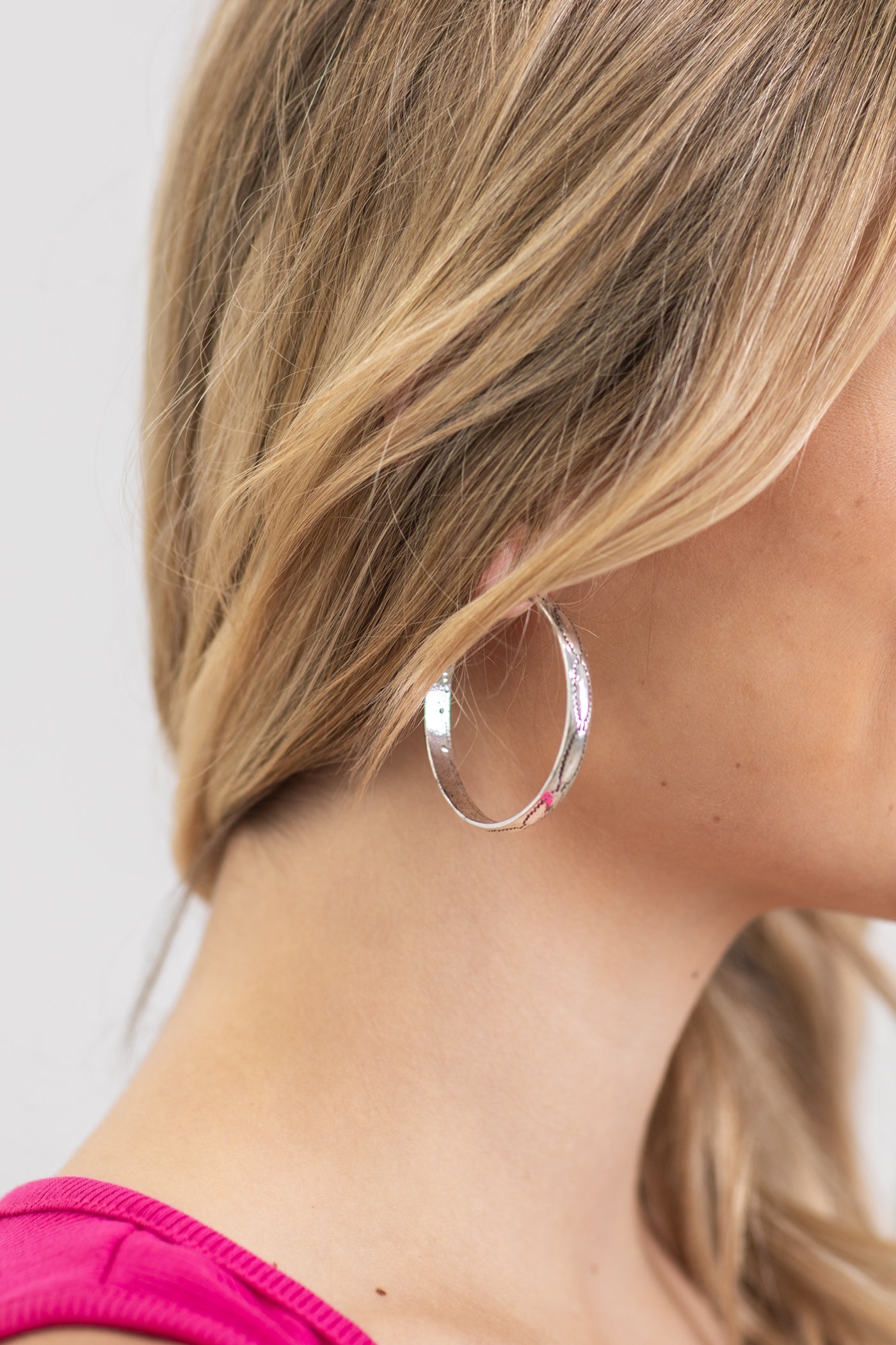 Silver Etched Detail Hoop Earrings