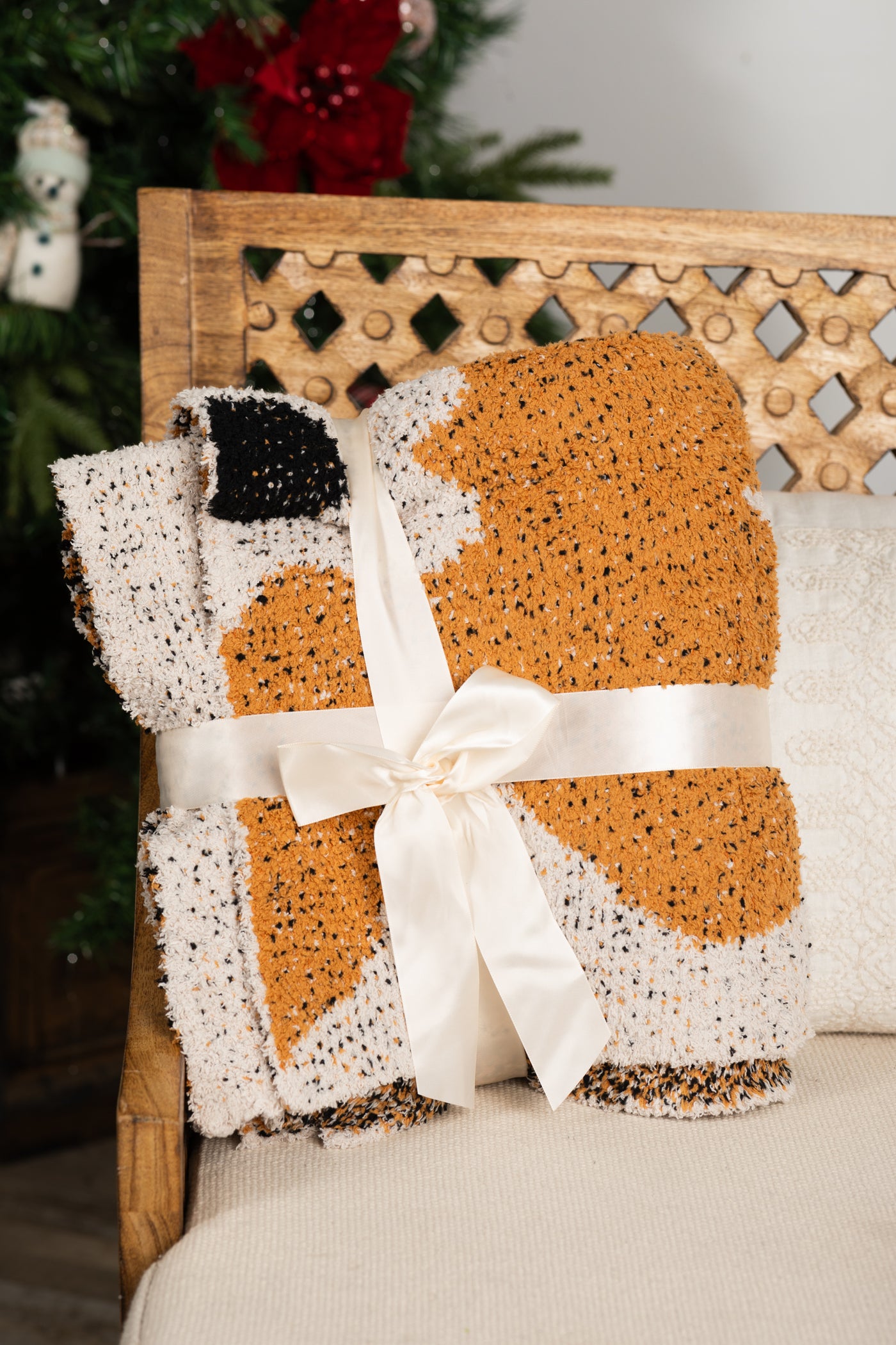 Tan Floral Soft Blanket