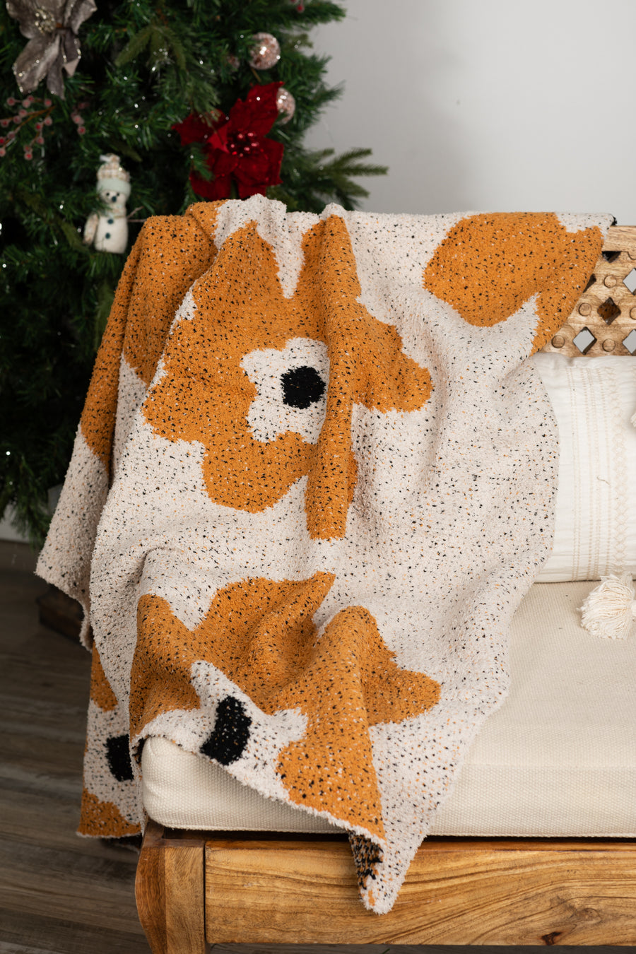 Tan Floral Soft Blanket