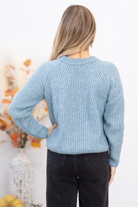 Dusty Blue Ribbed Round Neck Sweater