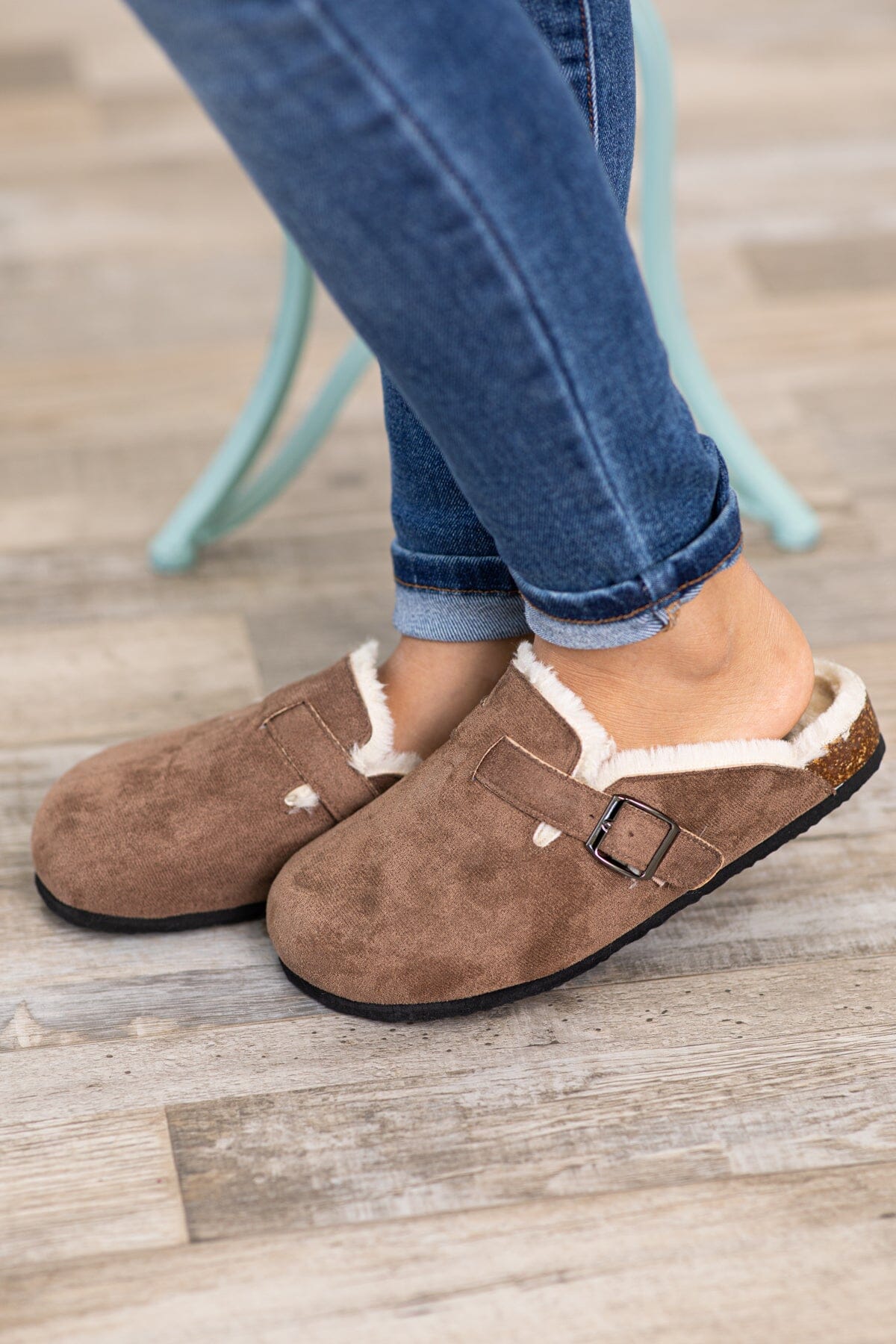 Mocha Faux Fur Lined Slip On Clogs - Filly Flair