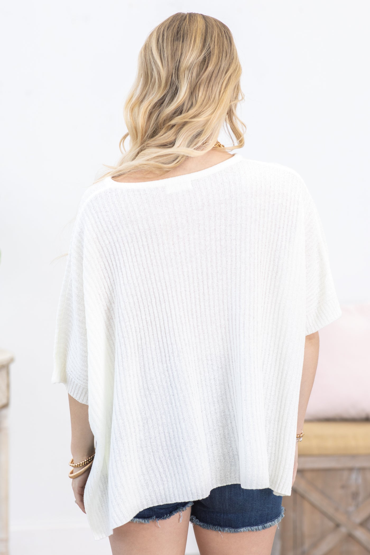 Ivory Dolman Short Sleeve Oversized Knit Top