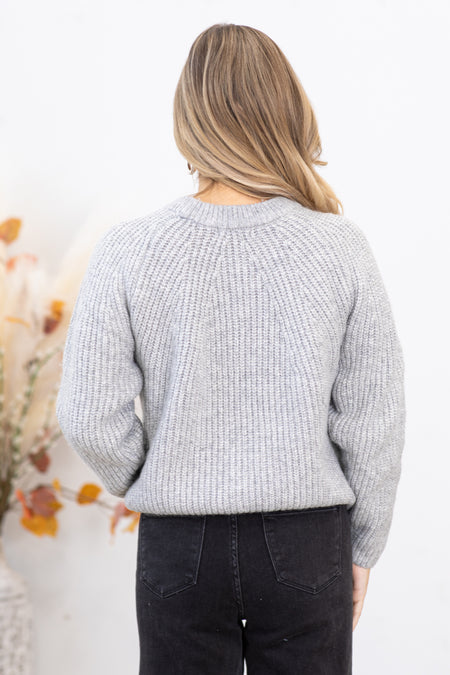 Light Grey Ribbed Round Neck Sweater