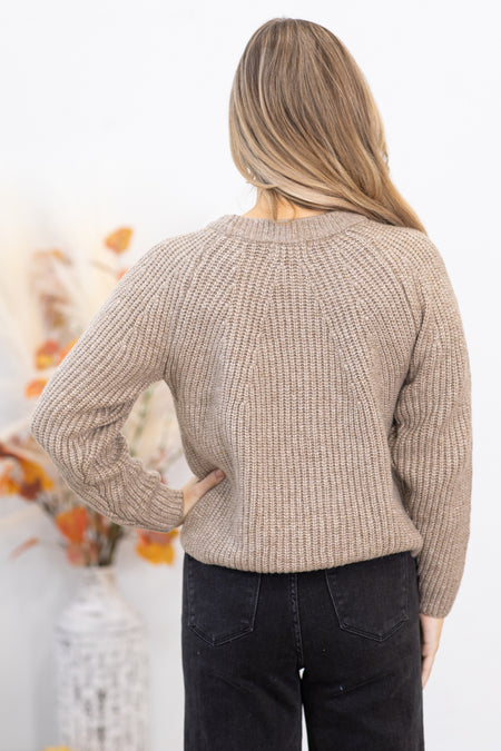 Mocha Ribbed Round Neck Sweater