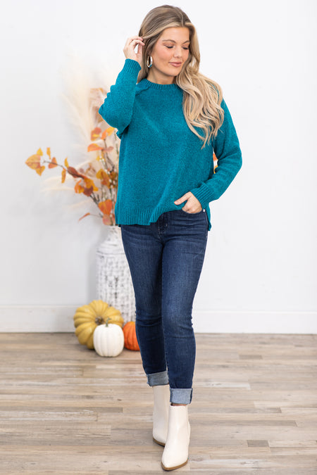 Teal Raglan Sleeve Chenille Sweater