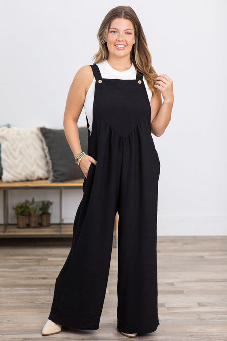 Black Wide Leg Overalls - Filly Flair