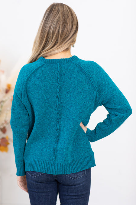 Teal Raglan Sleeve Chenille Sweater