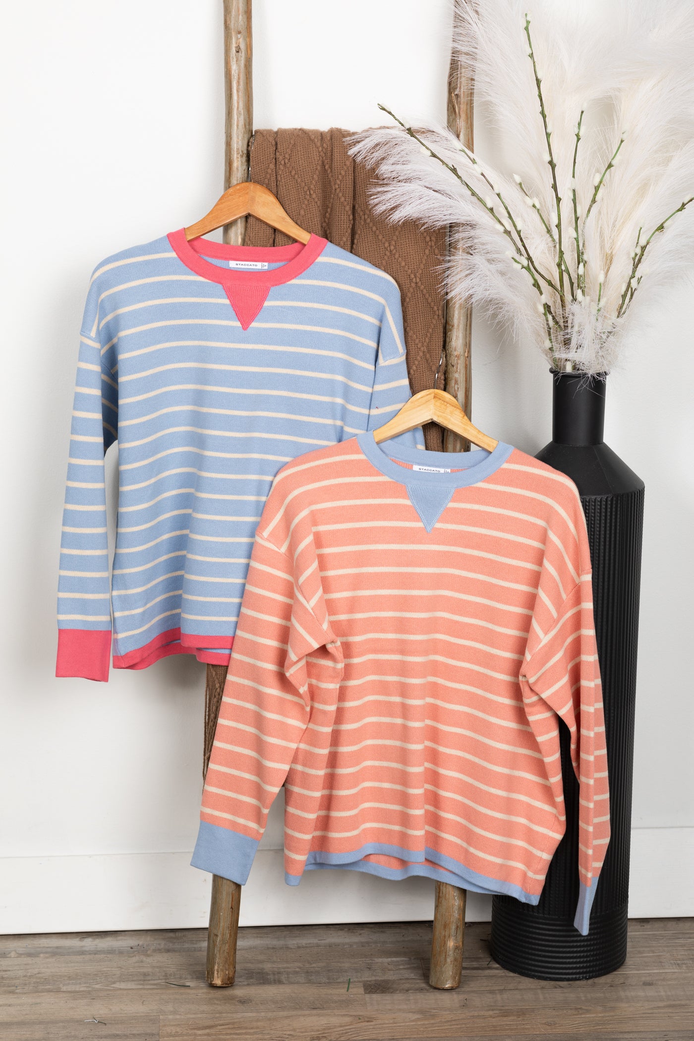 Oversized Striped Color Contrast Crew Neck Top