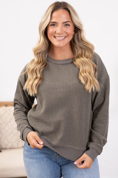 Oversized Soft Textured Long Sleeve Knit Top