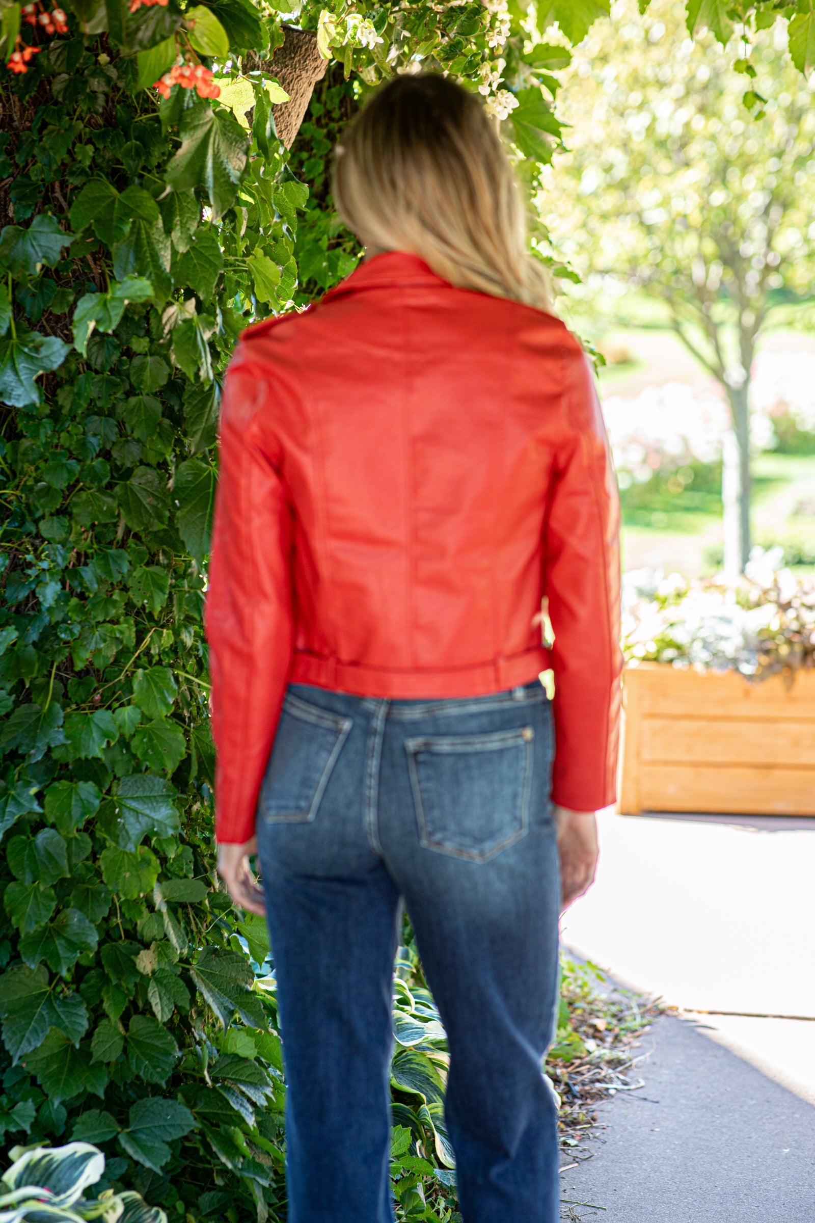 Red faux clearance leather moto jacket