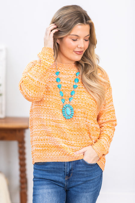 Orange Space Dyed Pullover Sweater