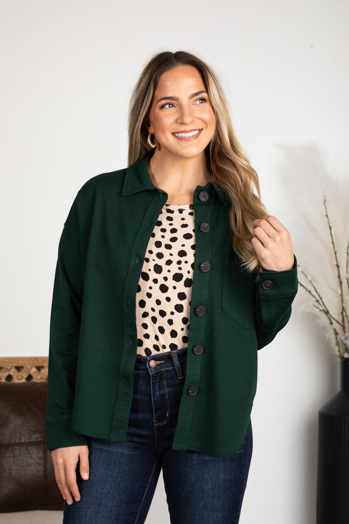 Solid Collard Button Down Shacket