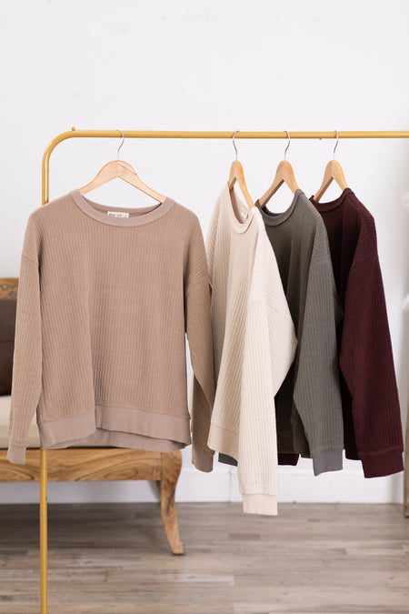 Oversized Soft Textured Long Sleeve Knit Top