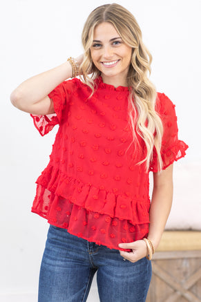 Red Swiss Dot Babydoll Woven Top