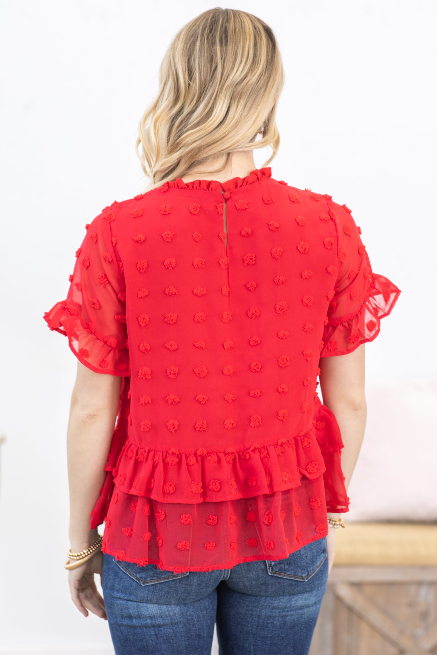 Red Swiss Dot Babydoll Woven Top