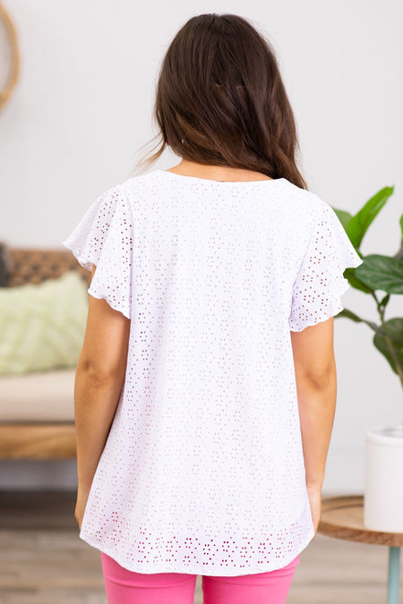 White Eyelet Short Sleeve Top - Filly Flair