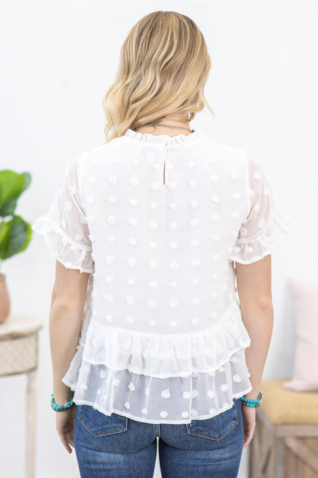 Off White Swiss Dot Babydoll Woven Top