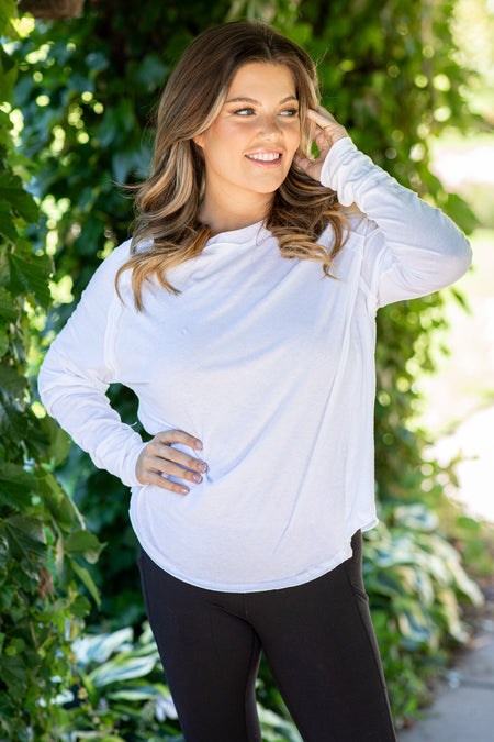 White Raglan Sleeve Top With Thumbholes