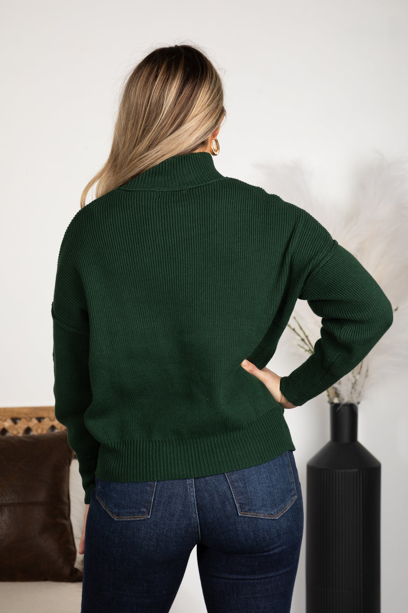 Mock Neck Ribbed Sweater Top