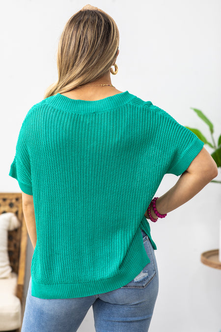 Turquoise Lightweight V-Neck Sweater Top