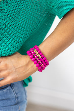 Fuchsia Wood Bead Bracelets