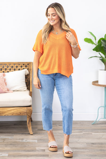 Orange Lightweight V-Neck Sweater Top