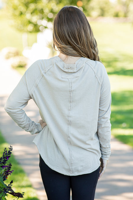 Tan Raglan Sleeve Top With Thumbholes