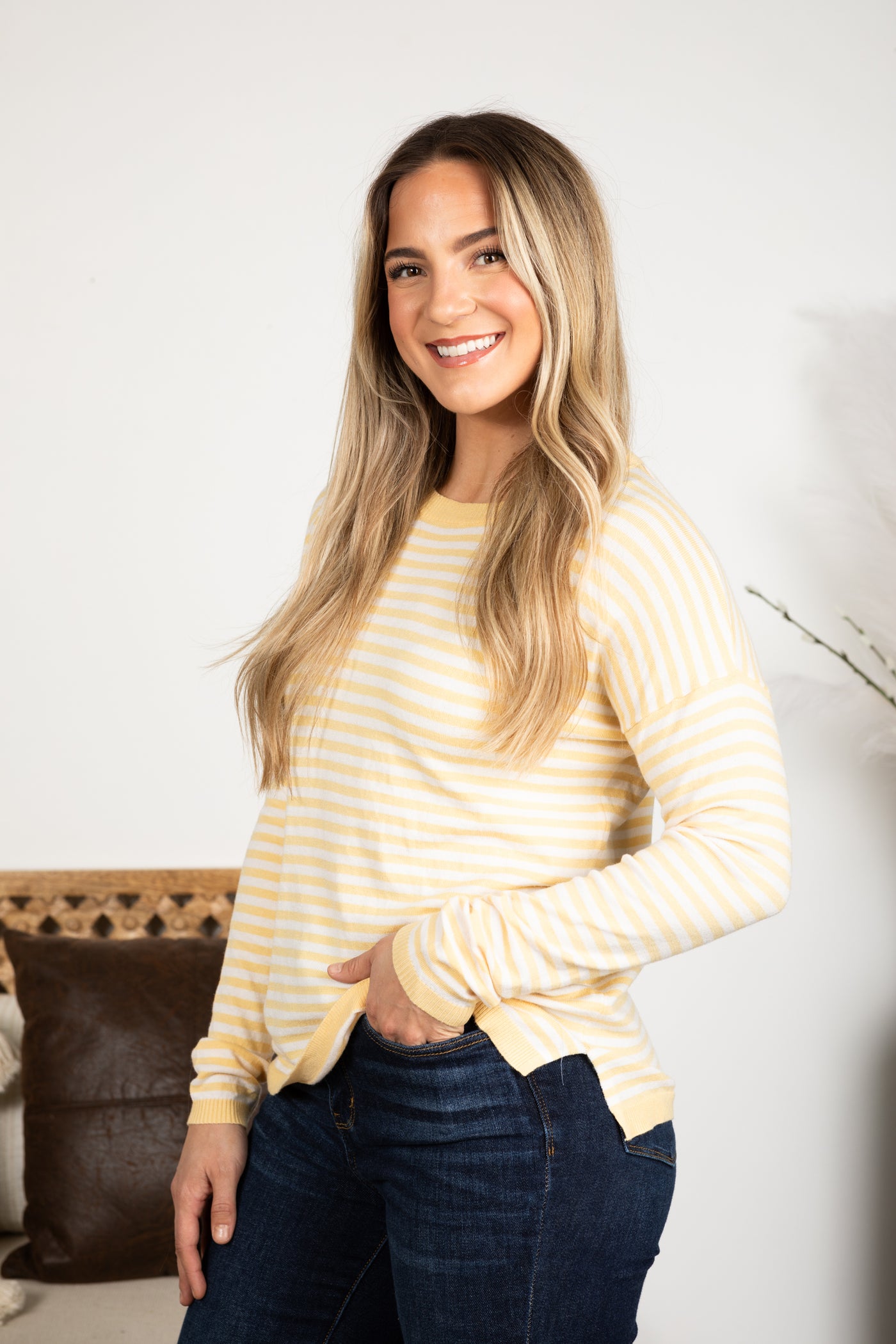 Striped Contrast Rib Detail Pullover Sweater