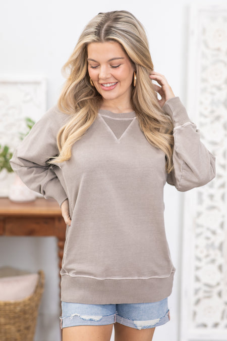 Light Mocha Pigment Dyed Sweatshirt