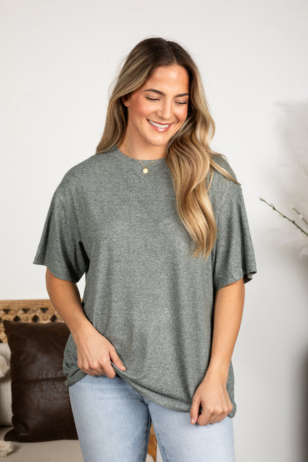 Brushed Hacci Oversized Boyfriend Knit Tee