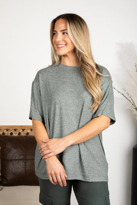 Brushed Hacci Oversized Boyfriend Knit Tee