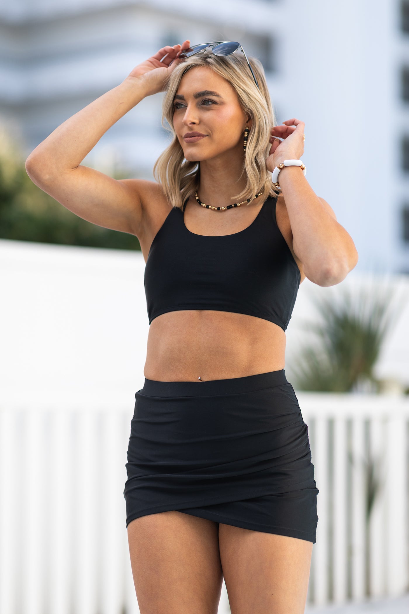 Black Crossover Tank And Skort Swimsuit