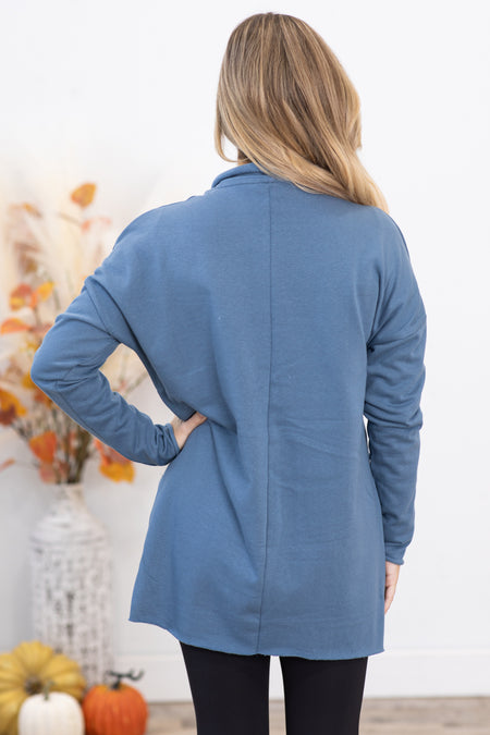 Dusty Blue Soft Knit Cardigan With Pockets