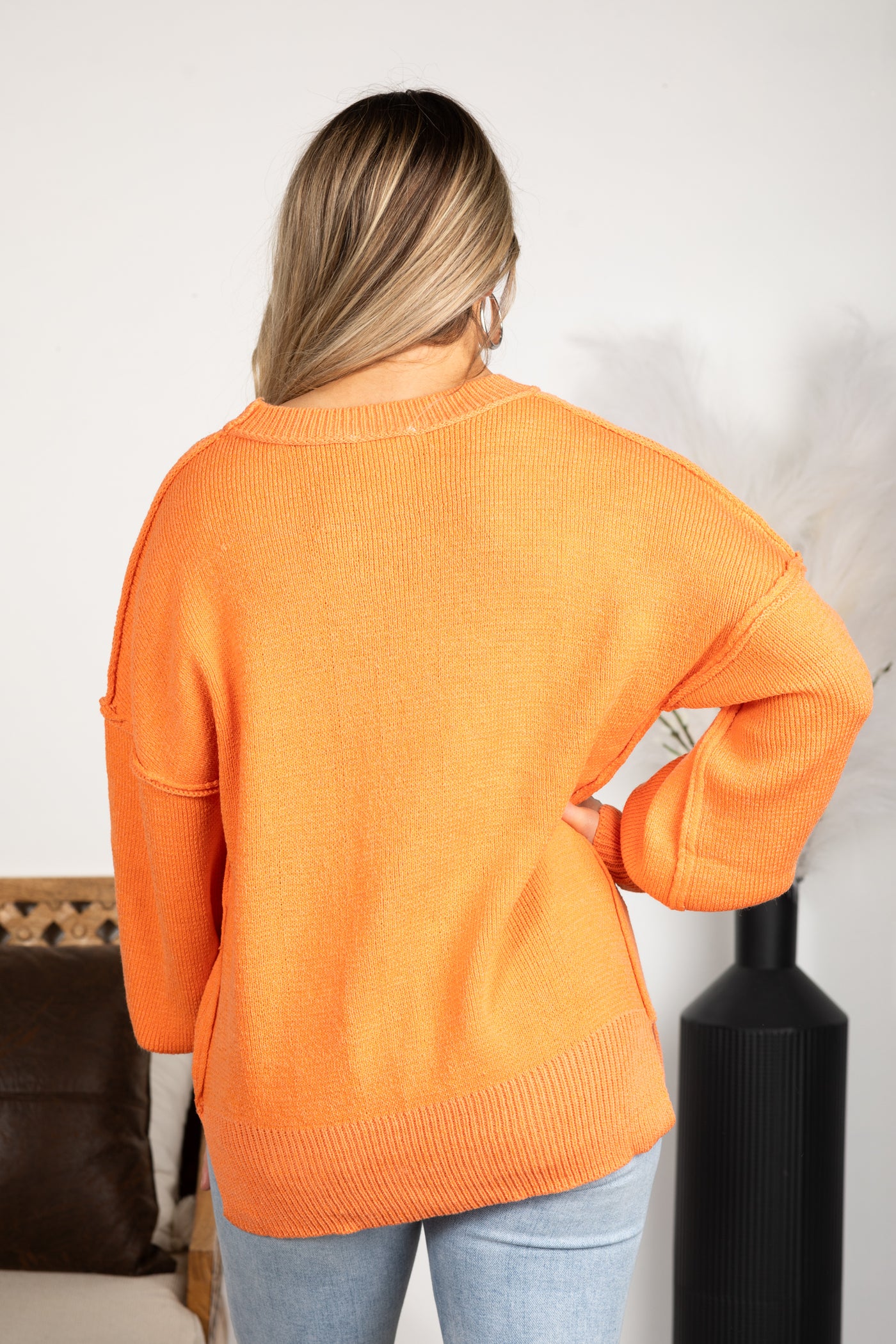 Oversized Basic Solid Ribbed Sweater Knit Top