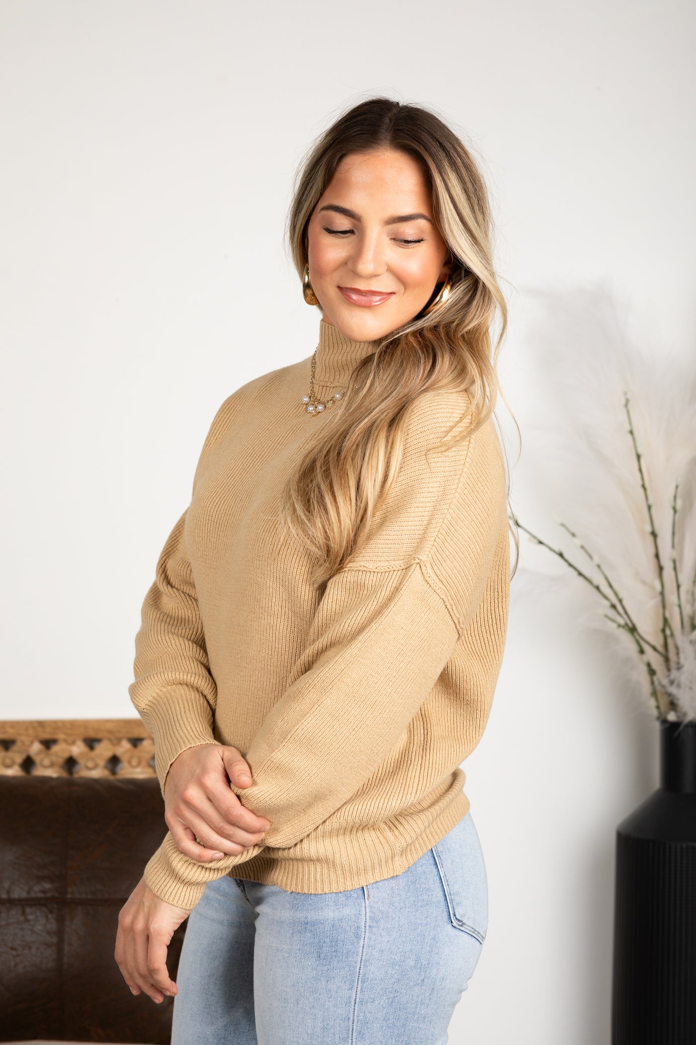 Mock Neck Ribbed Sweater Top